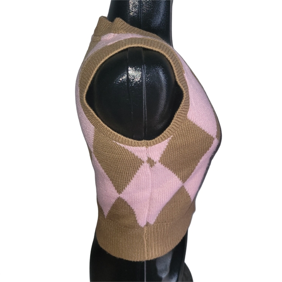 Retrod Pink and Brown Argyle V-neck Sweater Vest XS - Picture 3 of 5